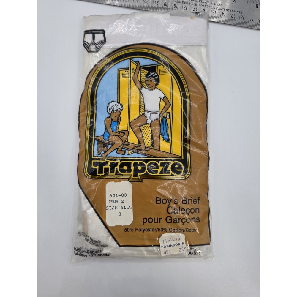 NOS Vintage Trapeze Boys White Briefs Size S New In Package Size 2